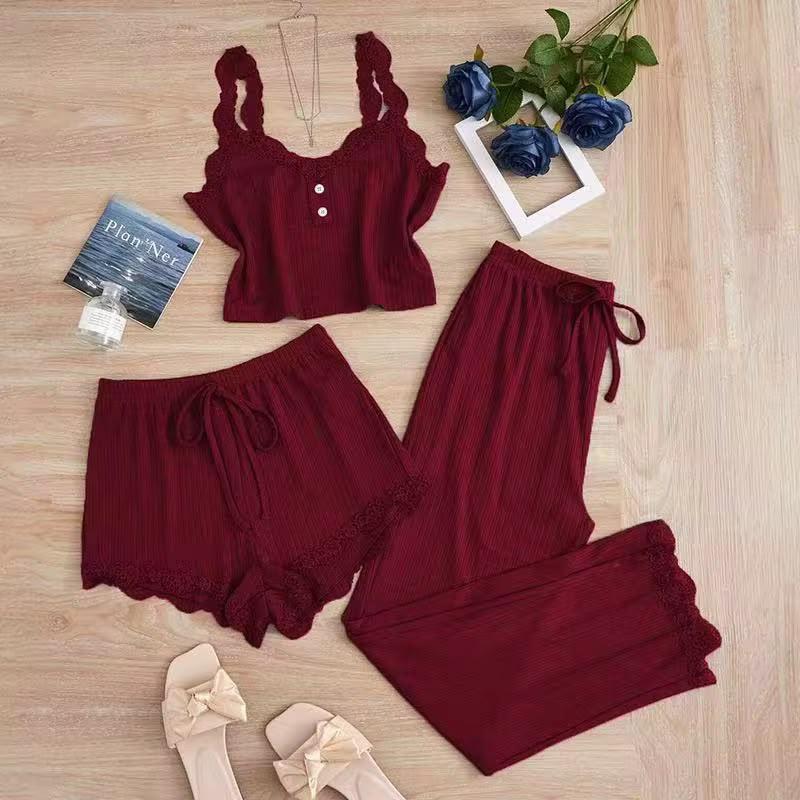 Three-piece ribbed pajama/lounge wear