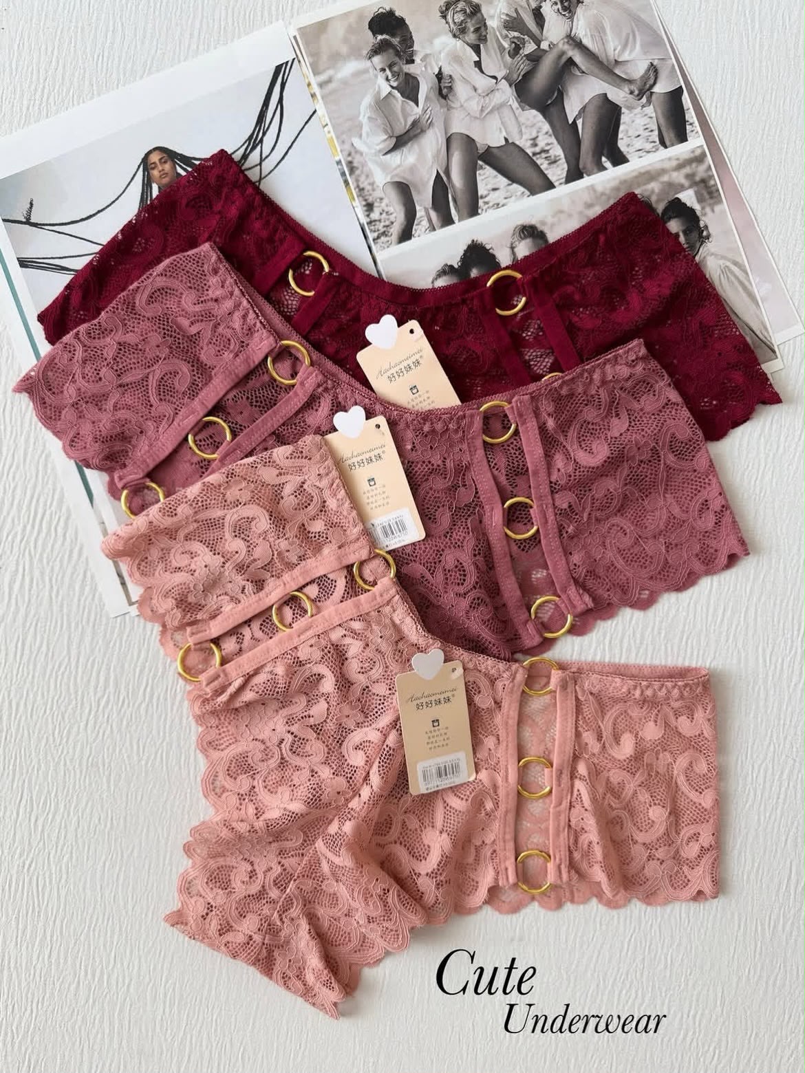 Floral Lace Ring-Detail Boyshorts