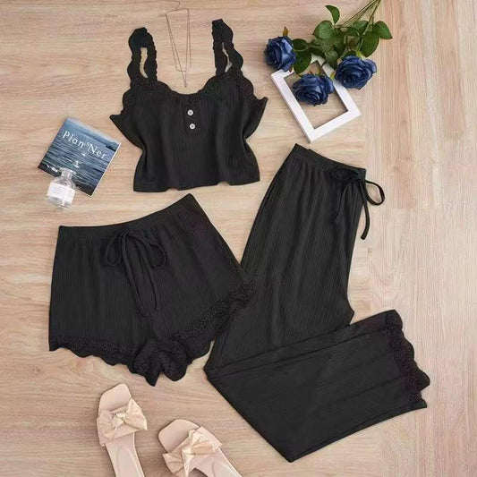 Three-piece ribbed pajama/lounge wear