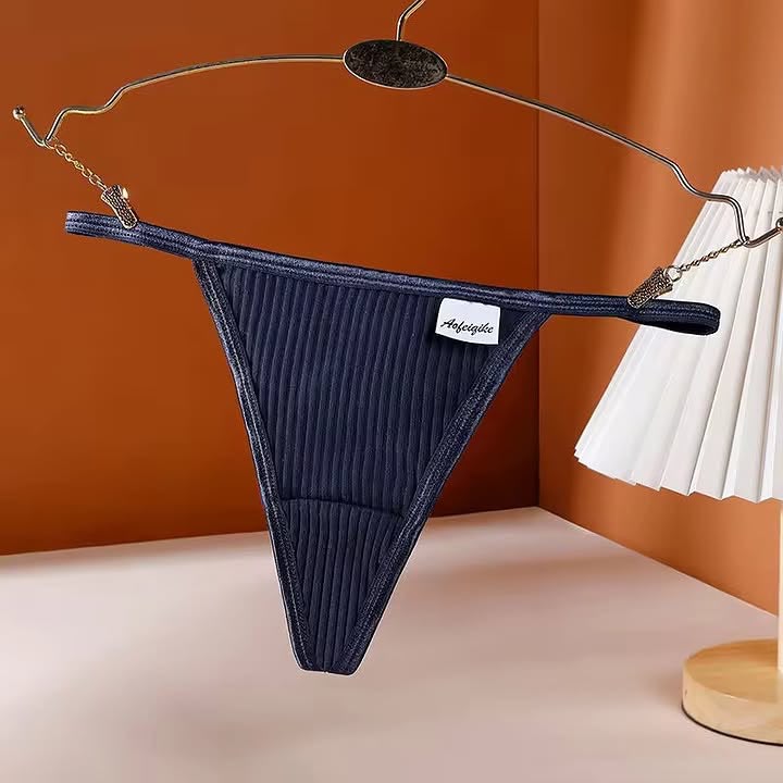 Navy Ribbed High-Cut Thong