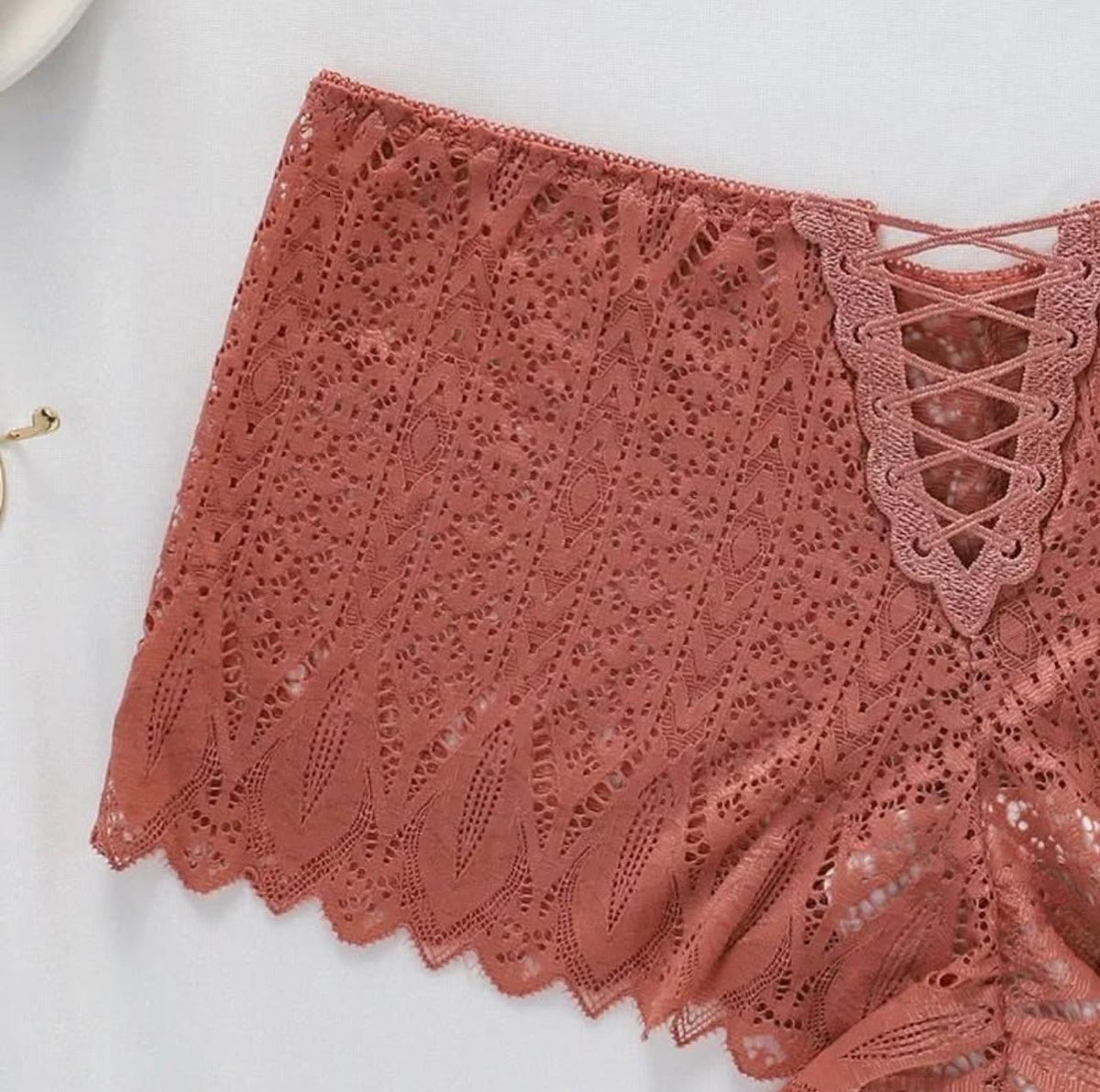 Rosé Lace High-Waisted Tie-Up Shorts