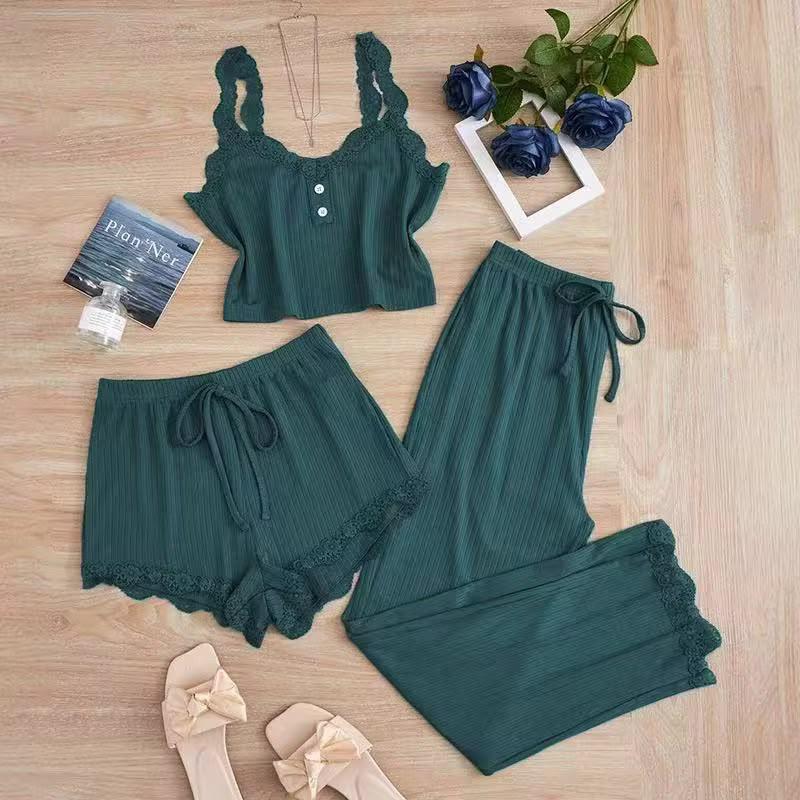 Three-piece ribbed pajama/lounge wear