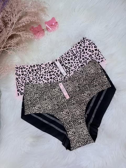 Pink Trim Leopard Print High-Waist Briefs